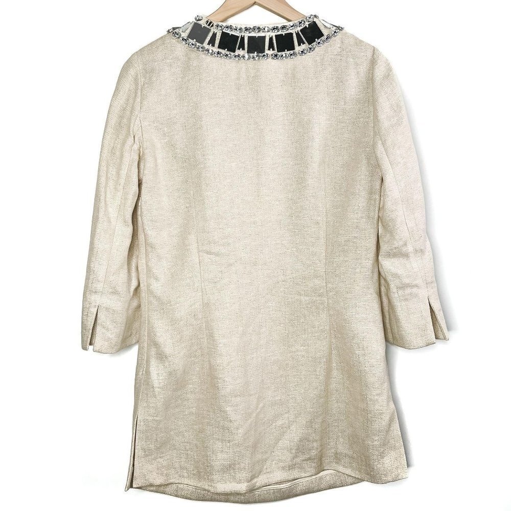 Tory Burch Linen Blend Embellished Gem Rhinestone Beaded Sequin Tunic Dress 6 - Picture 4 of 7